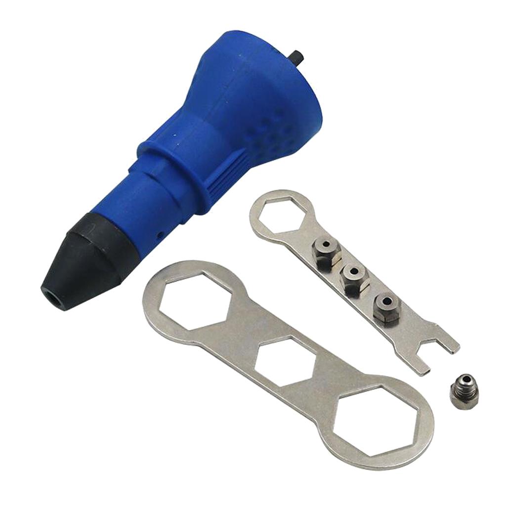 Electric Rivet Nut Gun Cordless Riveting Drill Adaptor Insert w/ Wrench Blue