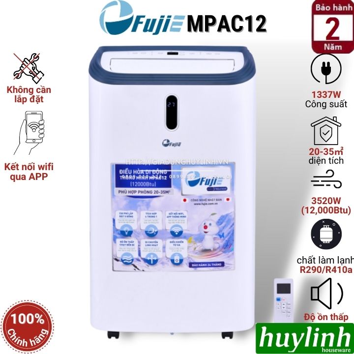 Máy lạnh - điều hoà di động Fujie MPAC12 - Công suất 12000BTU (1.5HP) [Sử dụng phòng 20-35m2] - Hàng chính hãng