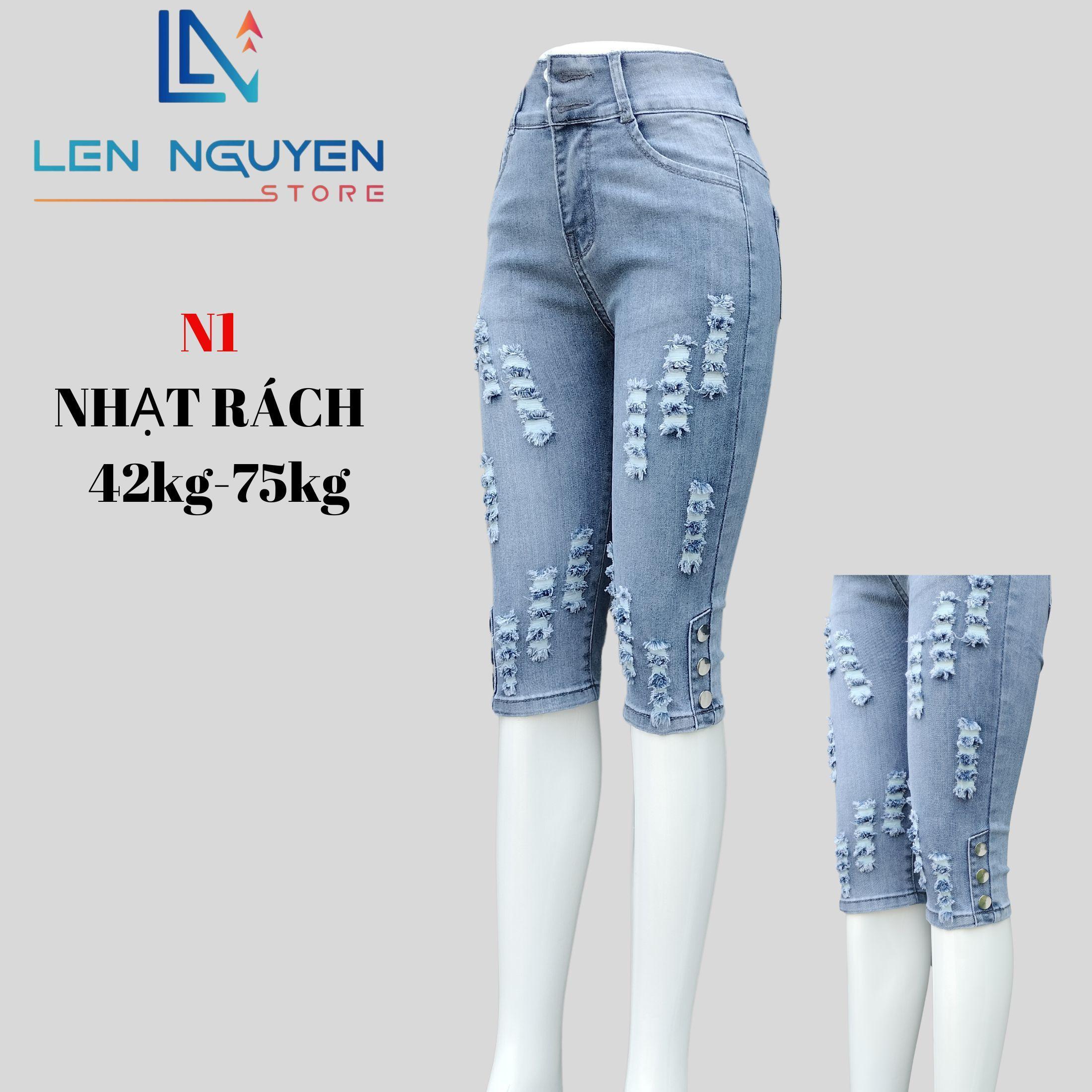 N1_5 tất kiểu nút lai Co Giãn Thiết Kế Dễ Thương Quần bò Nữ Lưng Cao Cho 43KG- 76KG Women Pants