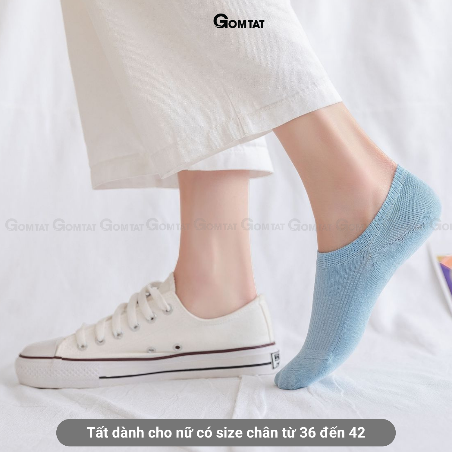 Set 10 đôi tất vớ nữ cổ ngắn GOMTAT cao cấp có đệm cao su chống tuột gót, chất liệu cotton thoáng mát - NUCN-CC-03