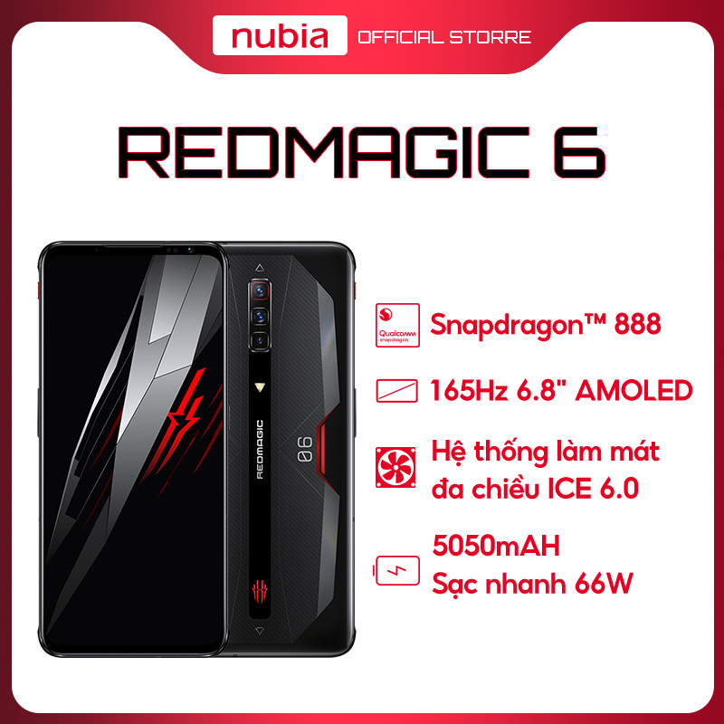 Redmagic 6 5G 12GB l 128GB - Điện Thoại Gaming Chiến Game Cực Đỉnh - Màn hình AMOLED 6,8 Inches- Snapdragon 888 - Pin 5050mAh - Sạc nhanh 66W - Hàng Chính Hãng