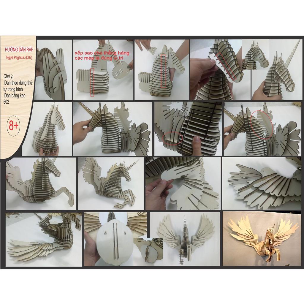 Mô hình Ngựa gỗ - Tượng gỗ 3D lắp ghép treo tường phong thủy , trang trí nội thất cao cấp LP0851