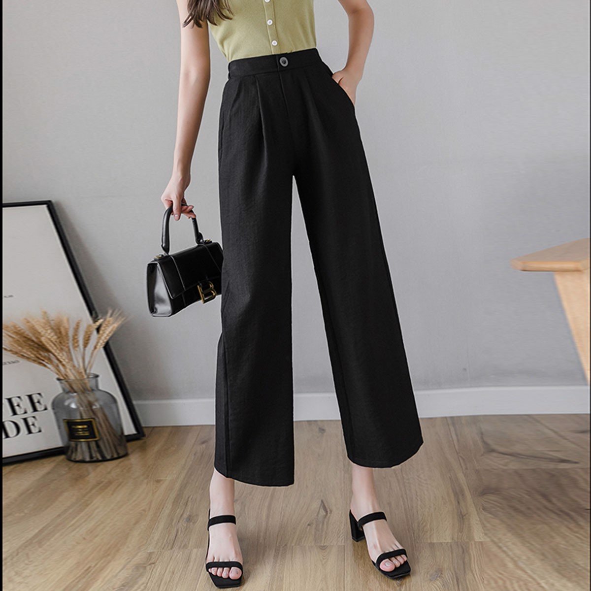 quần culottes cúc khóa chun lưng chất đũi siêu mát kiểu nhật