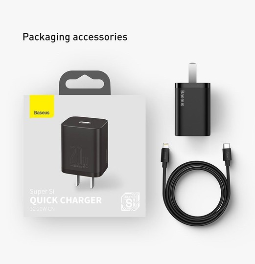 Hình ảnh Bộ sạc nhanh 20W USB Type C Baseus Super SI Quick Charger QC3.0 cho iPhone 12 (1C, 20W, Chân dẹt) - Hàng chính hãng