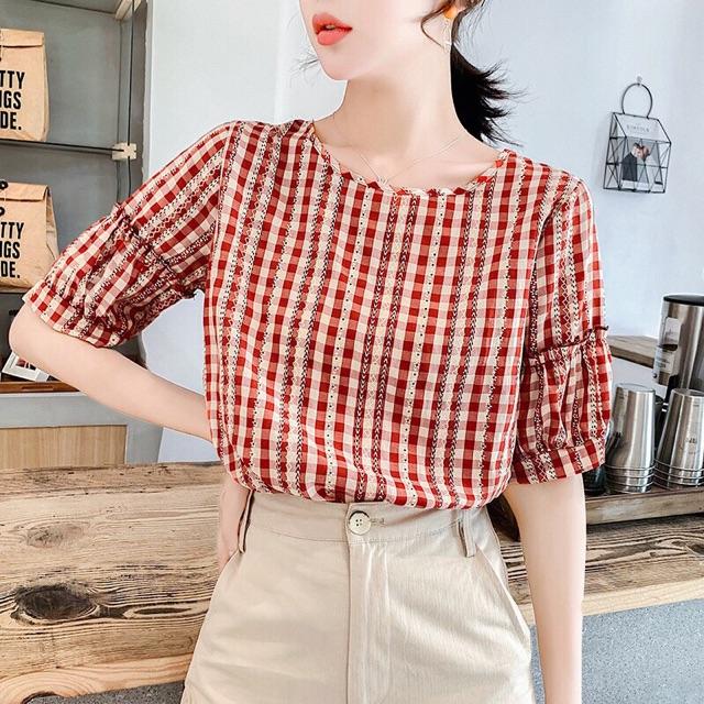 Áo sơ mi nữSơ mi kẻ caro tay lỡ 5 màu siêu hóthàng loại 1