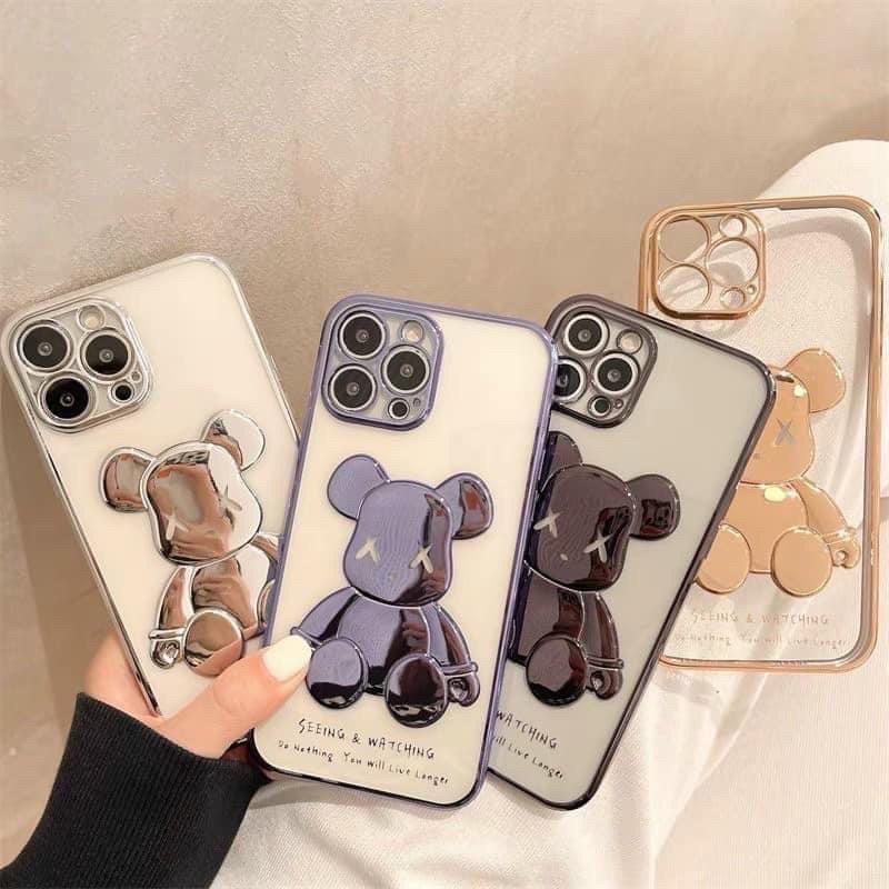 Ốp lưng gấu BEARBRICH bóng nổi 3D viền si cạnh vuông dành cho 7P8P X/XSMAX 11 11Promax 12 12promax 13Promax