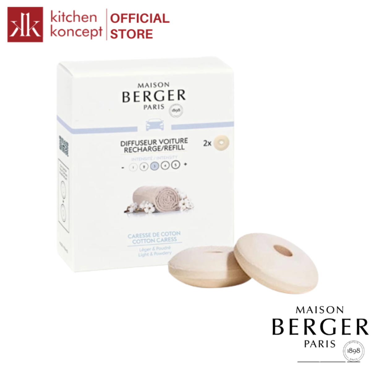 Maison Berger - Bộ tinh dầu xe hơi hương Cotton Caress - 2 cái