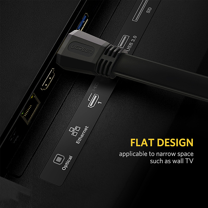 Cáp HDMI 2.0 dẹt dài 5m hỗ trợ 4K@60MHz  hàng chính hãng Ugreen 50821 cao cấp