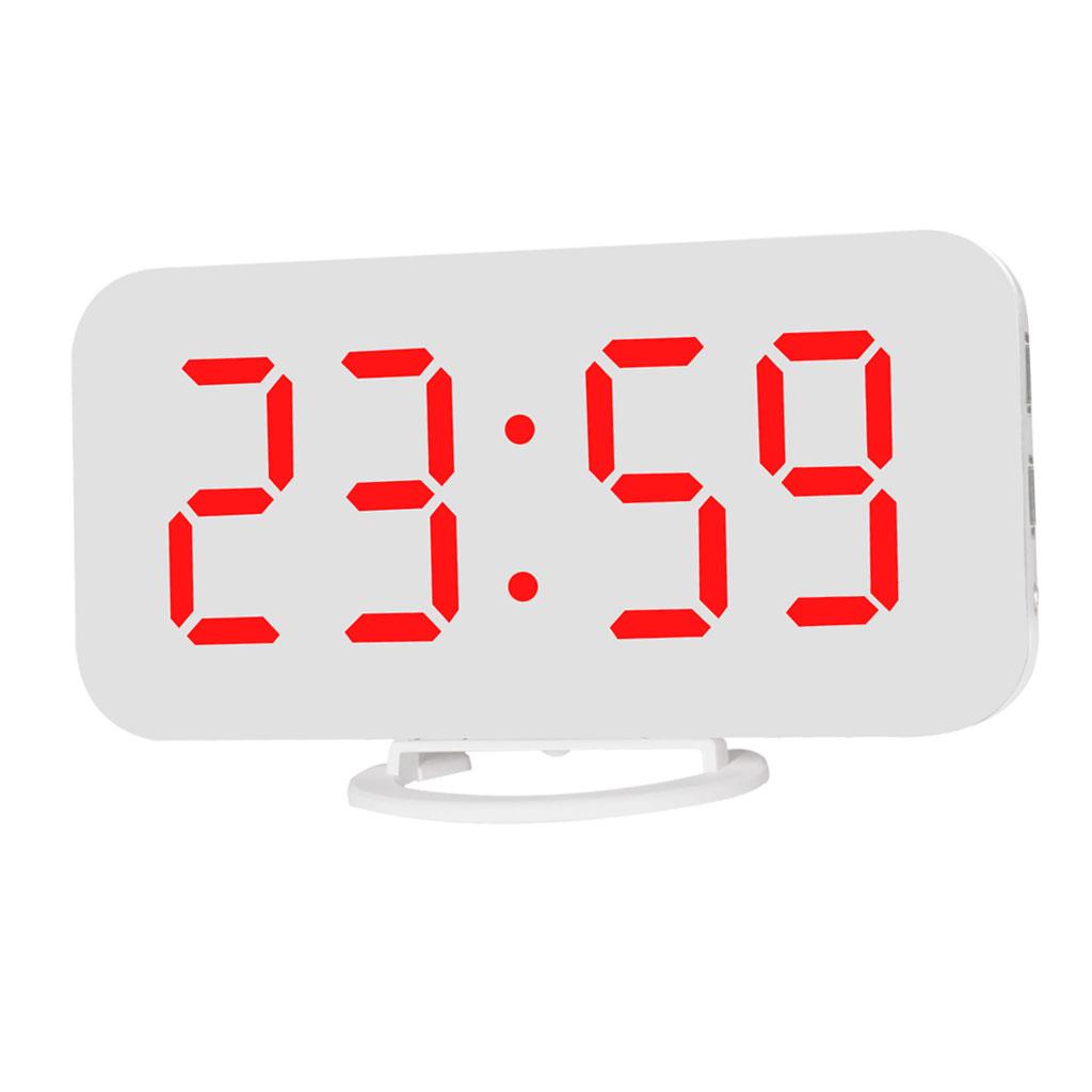 Digital Alarm Clock Portable Mirror Surface Snooze Clock USB Charging White