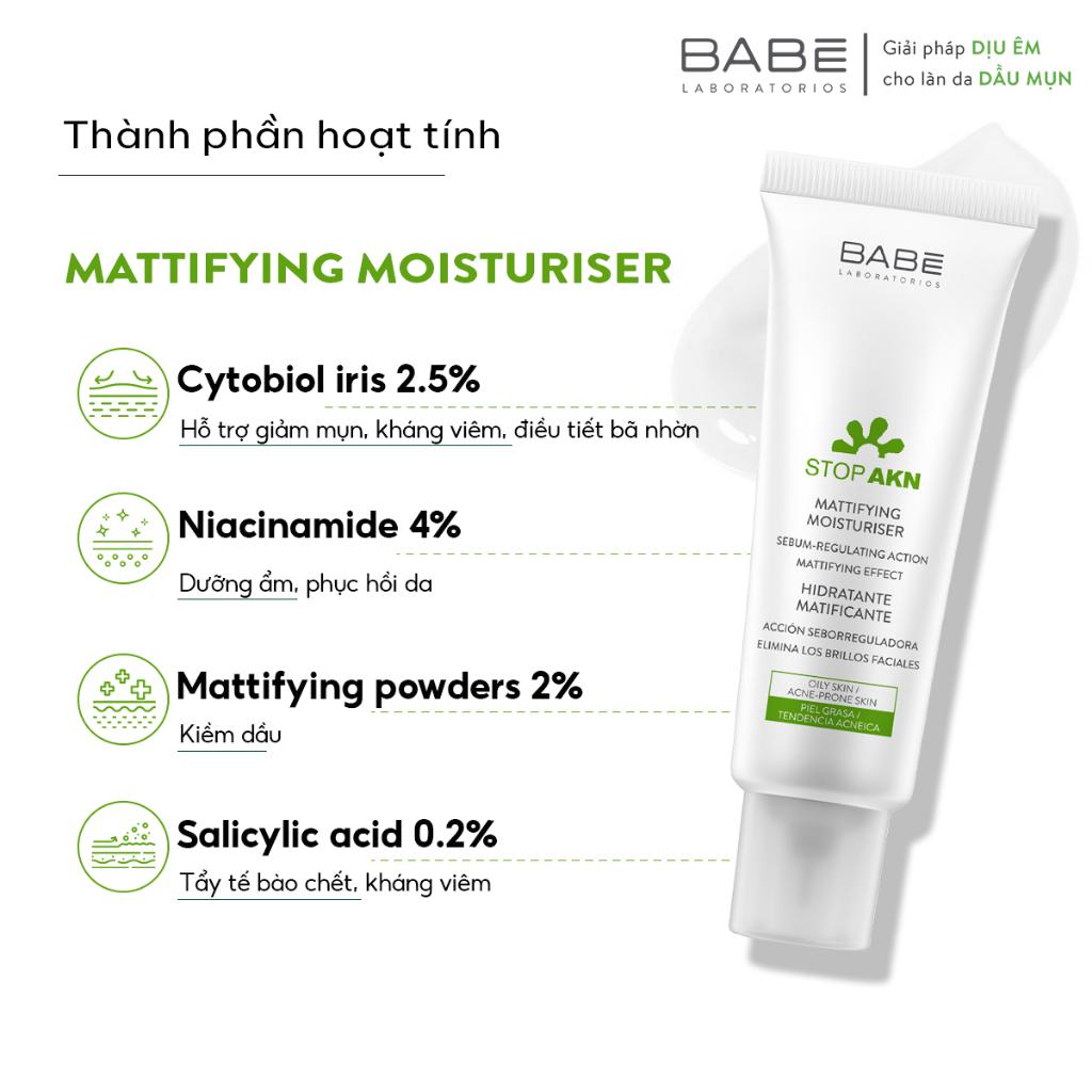 Kem dưỡng BABÉ Stop AKN Mattifying Moisturiser 50ml cho da dầu mụn