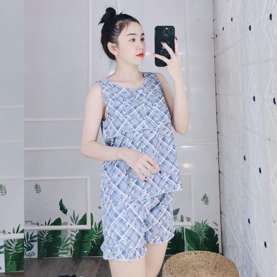 Đồ bộ pijama nữ 100D bộ ngủ mặc nhà 2 dây pyjama lụa tay bèo sexy quần đùi cute dễ thương cao cấp ESHOP PM03