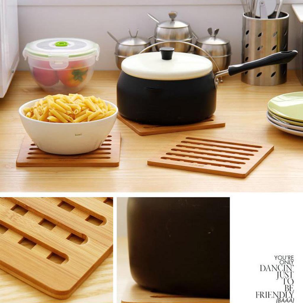 Bamboo Trivet Mat Set for Instant Hot Pot/Dishes/Bowl/Teapot/Pads/Hot Pot Holders Heat Resistant Trivet Square