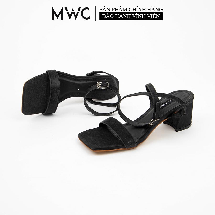 Giày Sandal Cao Gót MWC Mũi Tròn Gót Vuông Thiết Kế Quai Ngang Mix Màu Nâu Xanh Siêu Xinh Cao 5cm NUCG-4222