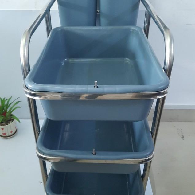 XE ĐẨY THU GOM BÁT ĐĨA - XE DỌN THỨC ĂN THỪA KHUNG INOX