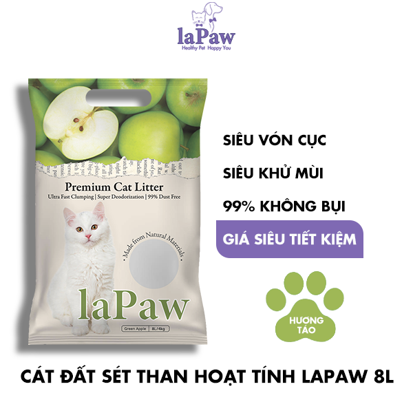 Cát vệ sinh cho mèo laPaw đất sét mix than hoạt tính 8L