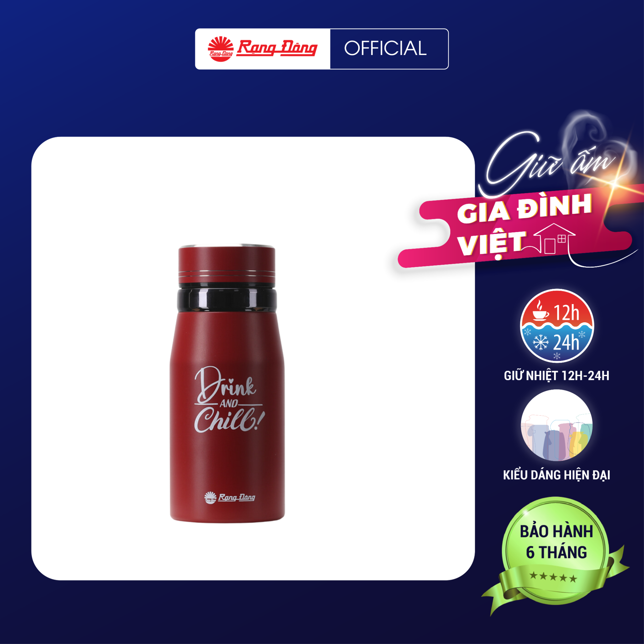 Bình giữ nhiệt nóng lạnh Rạng Đông dung tích 360-400-450-500-600ml inox 304 cao cấp, ly giữ nhiệt