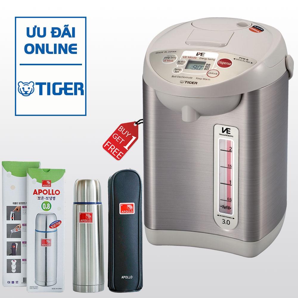 MUA 1 TẶNG 1 Bình thủy điện tử chân không Tiger PVW-B30W (3.0L) NHẬN 1 BÌNH GIỮ NHIỆT APOLLO AP-800 - Hàng chính hãng