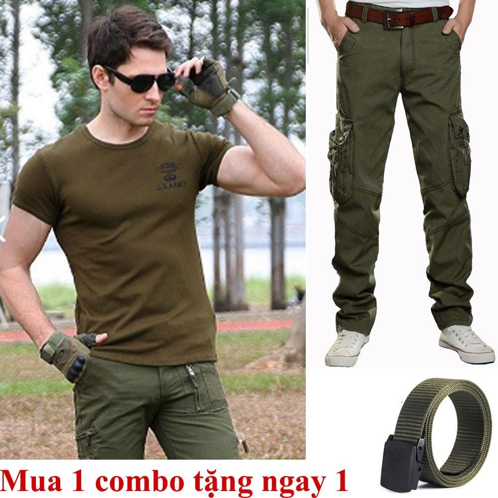 Bộ quần áo thun kaki lính thời trang + Tặng thắt lưng (màu thắt lưng ngẫu nhiên)