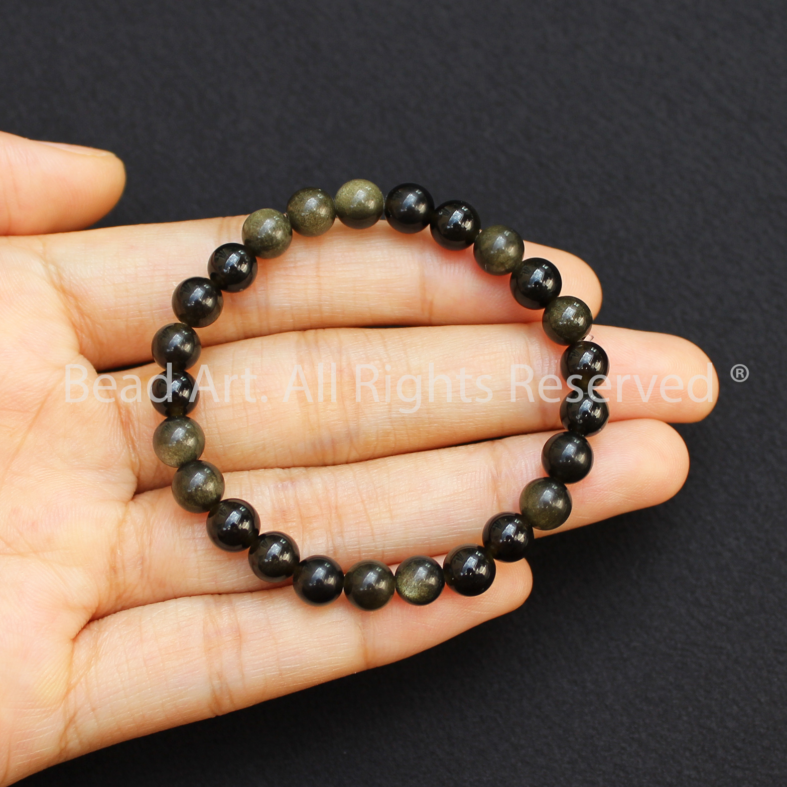 Vòng Tay 6MM Đá Obsidian Màu Đen Ánh Xám Tự Nhiên, Vòng Tay Phong Thuỷ, Chuỗi Hạt, Hợp Mệnh Thuỷ, Mộc - Bead Art