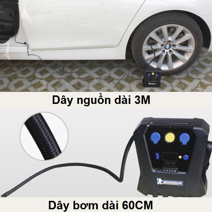 Máy bơm lốp ô tô, xe hơi tự ngắt Michelin 4398ML động cơ mạnh mẽ 180W cho áp suất tối đa 150PSI, tốc độ bơm nhanh 35l/phút