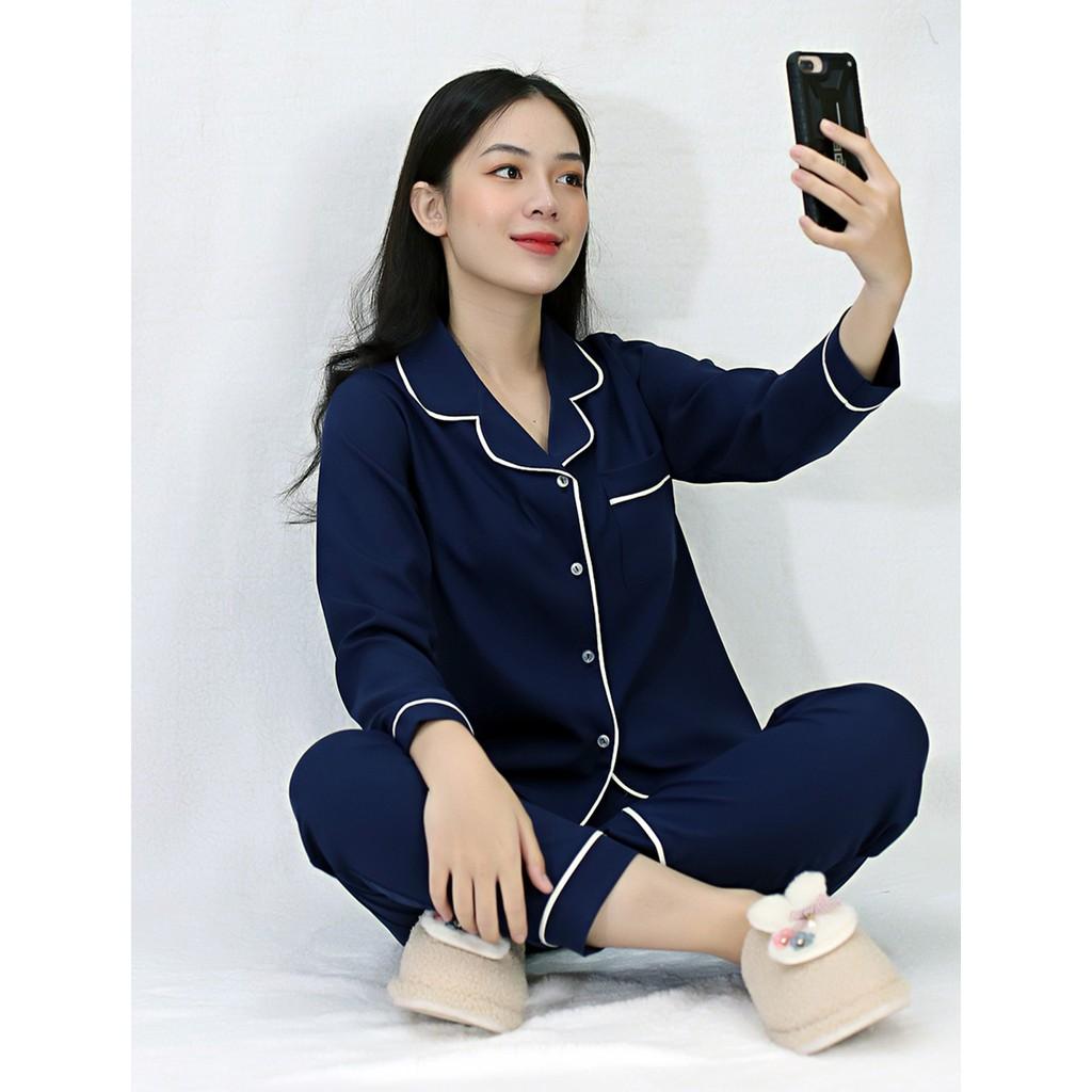 Bộ đồ bộ Pijama màu XANH ĐEN tay dài quần dài lụa Pháp - Thoải Mái Nhẹ Nhàng