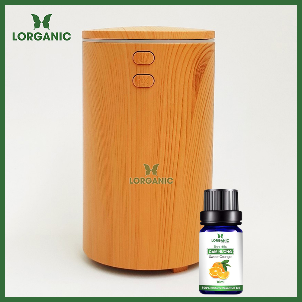 Combo máy khuếch tán/ máy xông tinh dầu Lorganic dùng cho ô tô (xe hơi)  FX2069 + tinh dầu cam Lorganic (10ml). Phun sương sóng siêu âm/Cáp sạc USB tiện lợi.