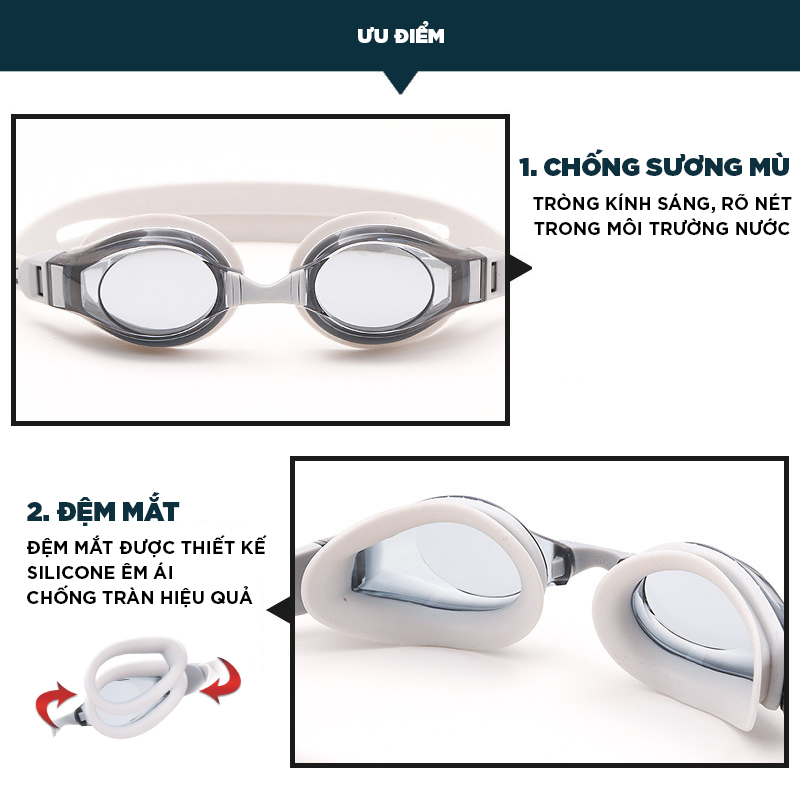 Combo 2 kính bơi Cleacco SG1670 , chống tia UV, chống sương mù, dây đeo đệm mắt silicone dẻo êm ái thoải mái - Hàng chính hãng