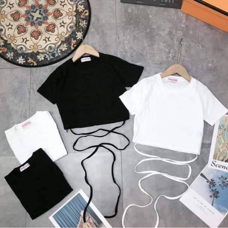 Áo cotton tay lỡ Unisex mặc đôi ,nhóm , lớp------ Áo CRT dây cột eo