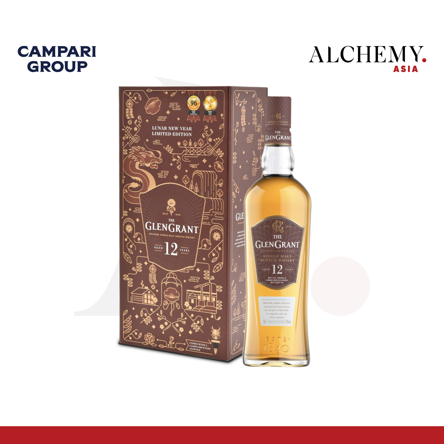 [TET EDITION 2024] Rượu Glen Grant Single Malt Scotch Whisky 12YO 43% 1x0.7L