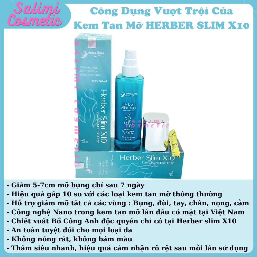 Kem Tan Mỡ Thảo Dược HERBER SLIM X10 120g, Hỗ Trợ Giảm Mỡ, Làm Mờ Vết Rạn, Làm Săn Chắc Da Vùng Bụng, Đùi, Bắp Tay, Bắp Chân, Cằm
