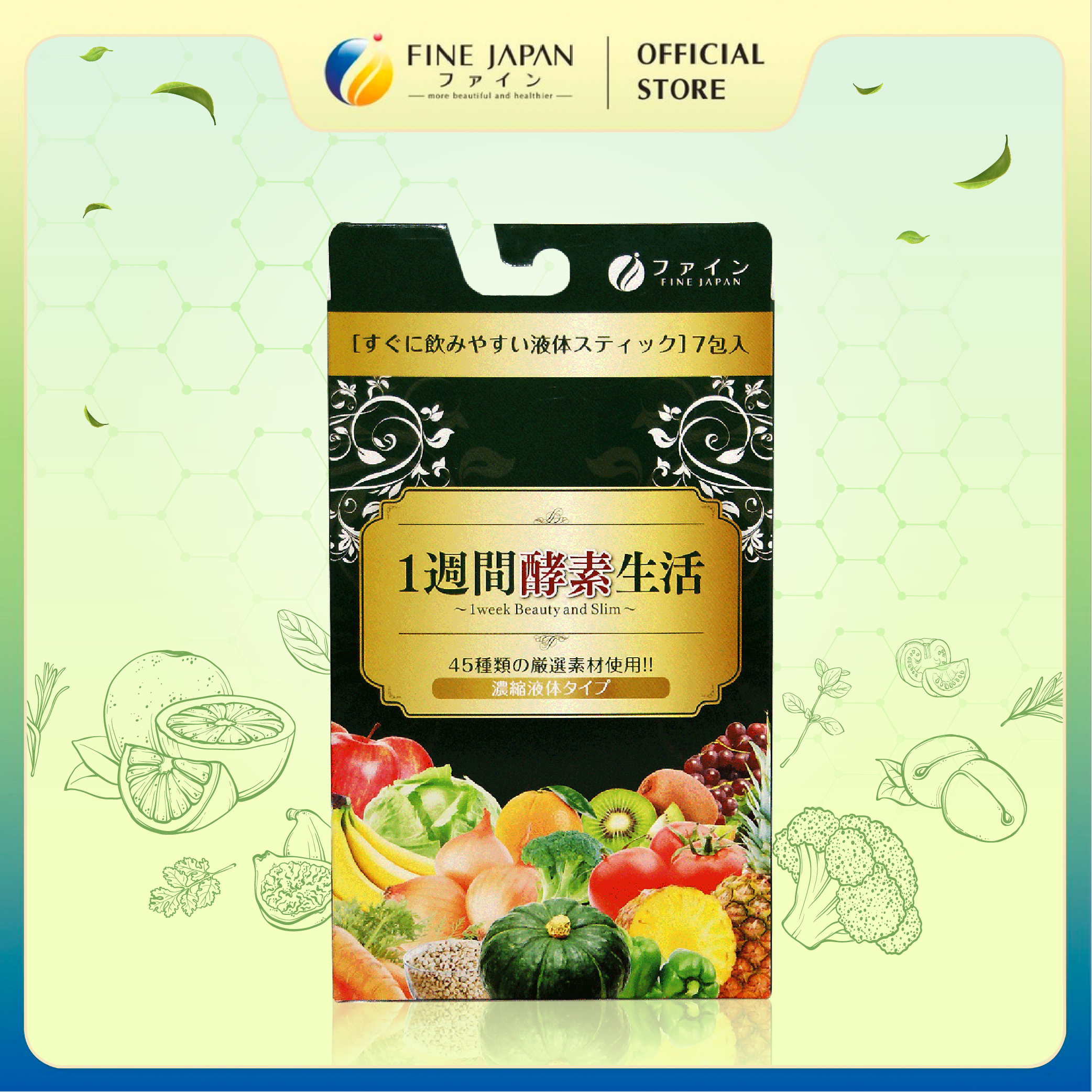 Nước cốt hỗ trợ tiêu hoá, làm đẹp từ 45 loại hoa quả và rau củ 1 WEEK ENZYM LIFE 105g