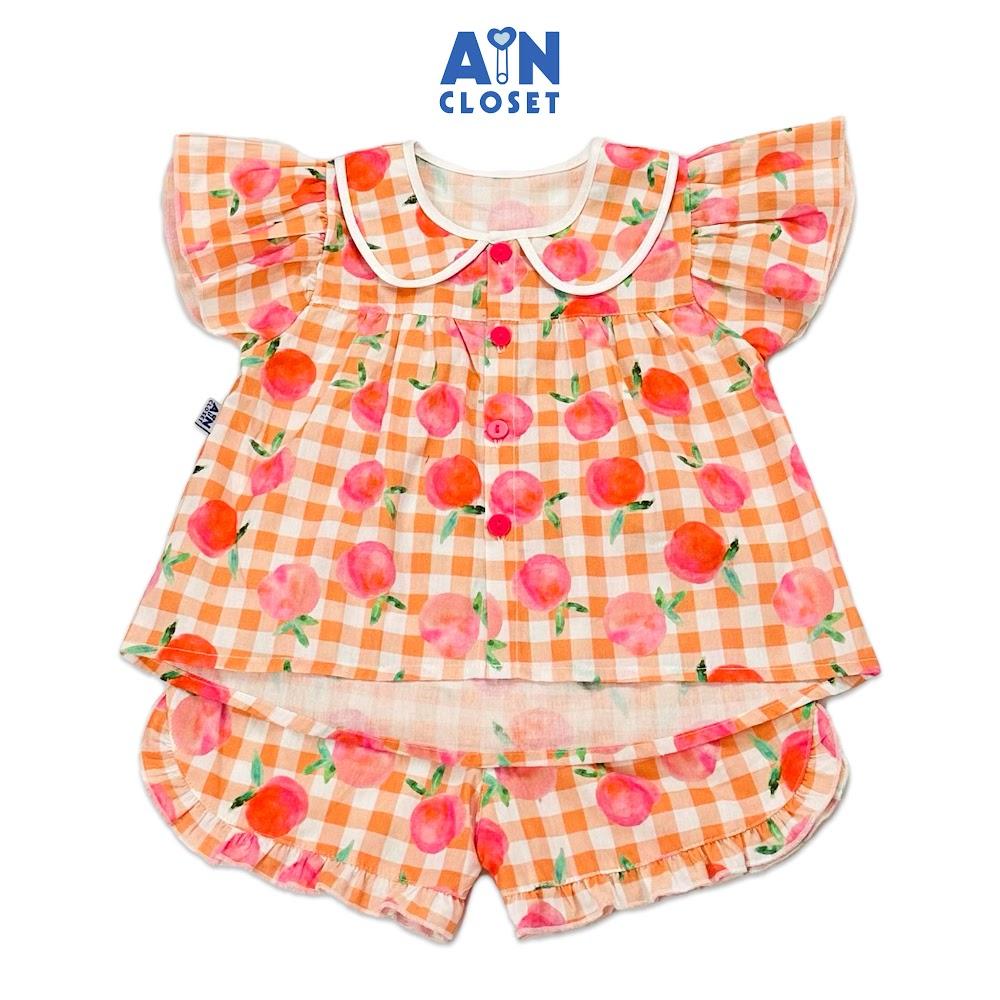 Bộ quần áo ngắn bé gái họa tiết Caro Đào cam cotton - AICDBGE3U7UW - AIN Closet