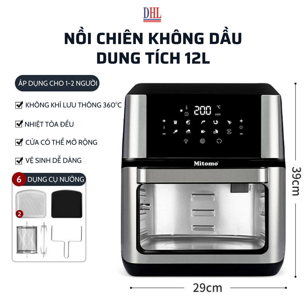 Nồi chiên không dầu Mitomo MTD-12LA, dung tích 12L công suất 1700W - Hàng chính hãng