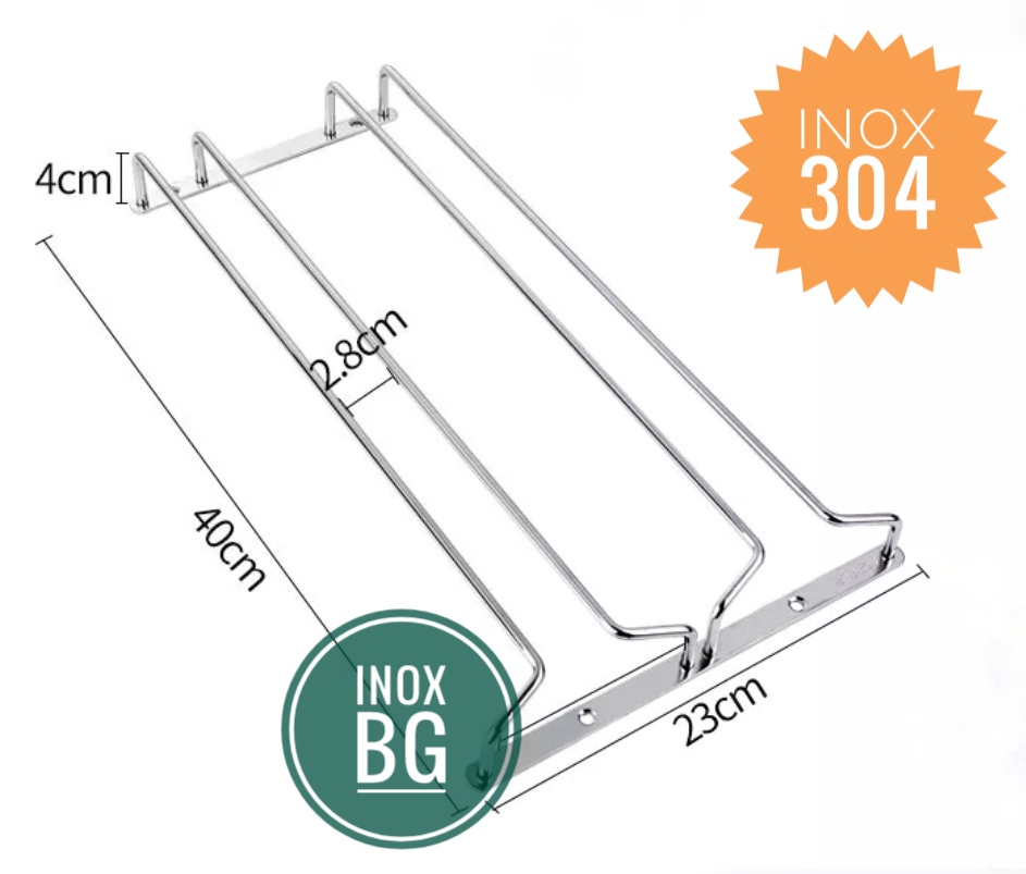 Giá treo ly, gài ly sâu 40cm chất liệu inox 304 bền bỉ với thời gian