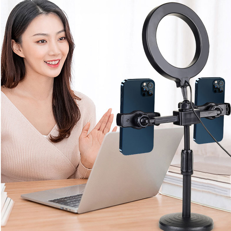 Giá đỡ điện thoại livestream để bàn kèm đèn 16cm quay video