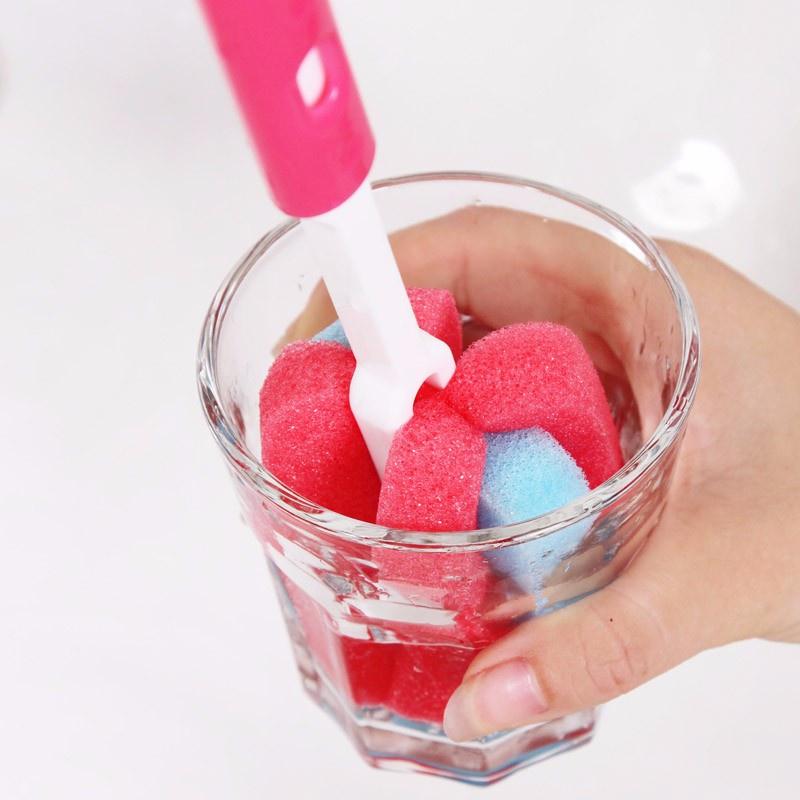 1pc Kitchen Sponge Brush Cup Brush Wash Cup Long-handled Bottle Brush Cleaning Brush Glass Cleaner