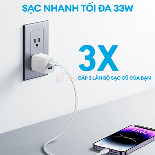 Cốc sạc Anker 323 1USB 1Type-C 33W PIQ 3.0/PD A2331 - Hàng chính hãng