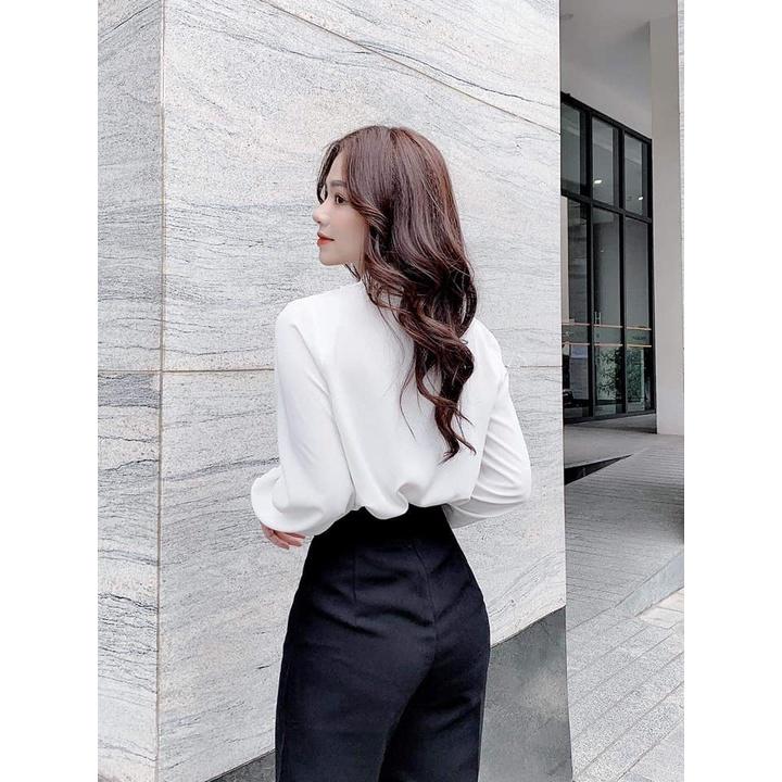 Áo sơ mi trắng dài tay, thiết kế xoắn ngực siêu xinh AM 10