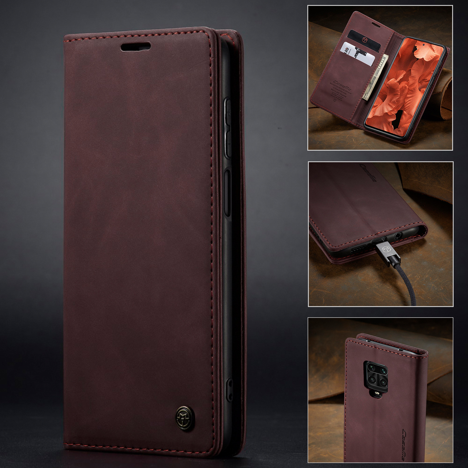Bao da thật dạng ví cho Xiaomi Redmi Note 9 Pro Max Chính Hãng Caseme có ngăn đựng thẻ - Hàng Nhập Khẩu