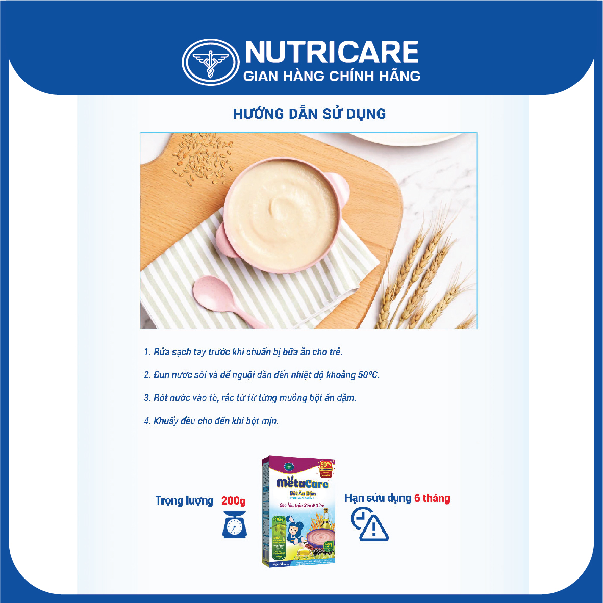 Bột ăn dặm Nutricare Metacare Gạo lức trộn sữa & olive 200g