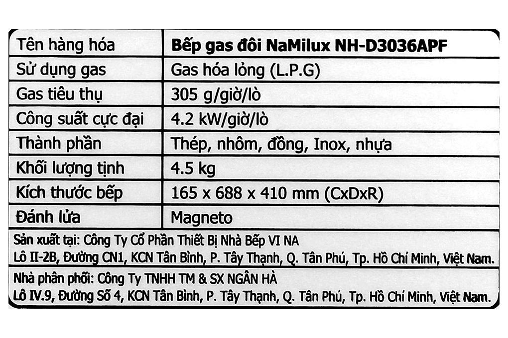 Bếp ga Namilux NH-D3036APF - Hàng chính hãng