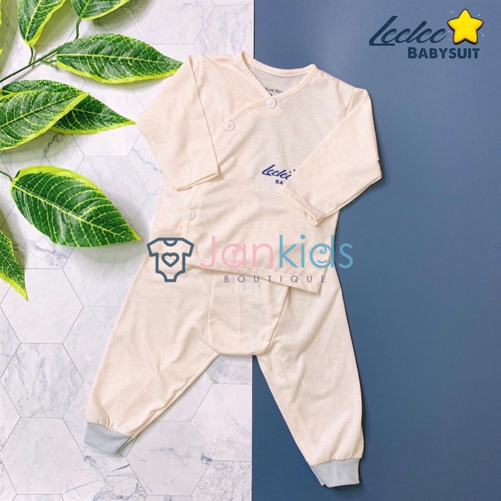 Bộ Quần Áo Sơ Sinh Dài Tay Màu, Áo Vạt Chéo, Quần Đáp Đũng Leelee Kids