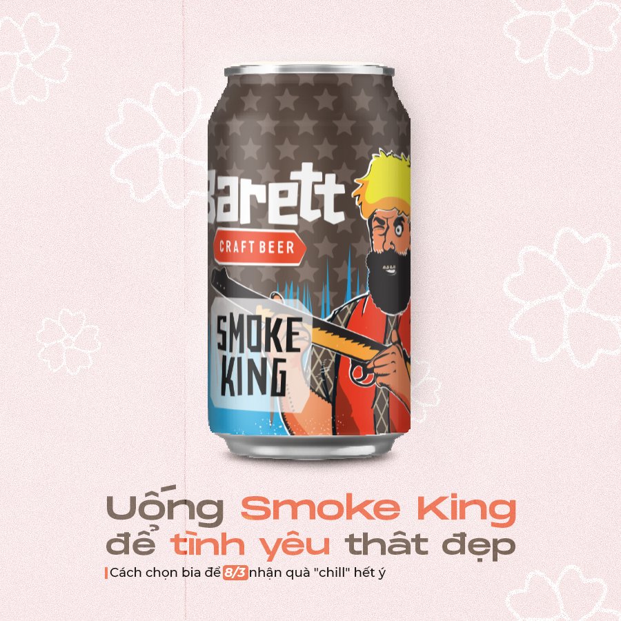 Bia thủ công Barett thùng 6 lon - vị Smoke King (330ml/lon)