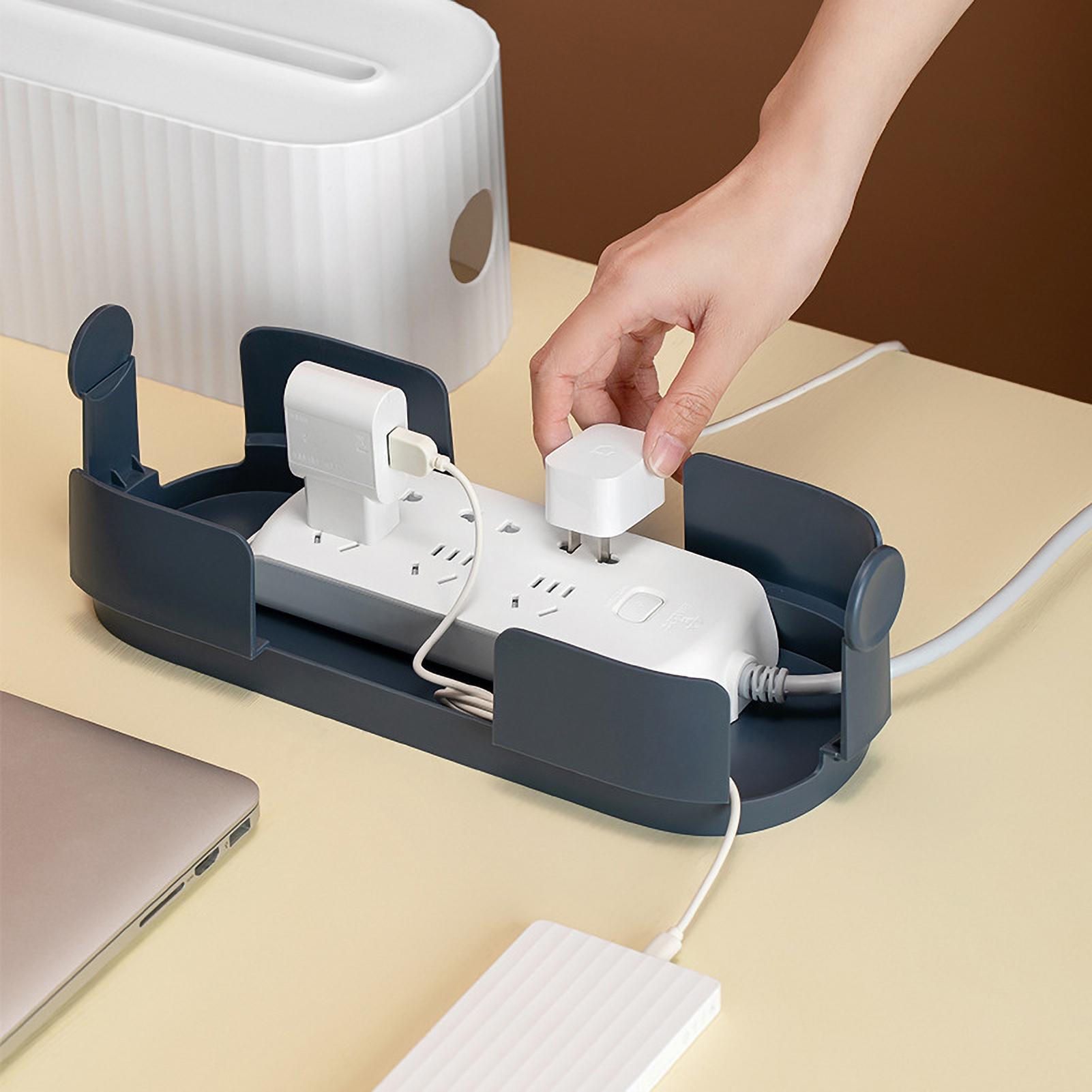 Cable Management Box with Phone Holder Lid Desk Wire Organizer Power Strips Protector Cord Hider Box Cord Organizer