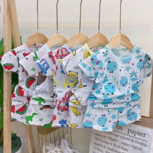 BỘ COTTON GIẤY CỘC TAY CÀI VAI CHO BÉ 5-15 KG, GIAO MẪU NGẪU NHIÊN