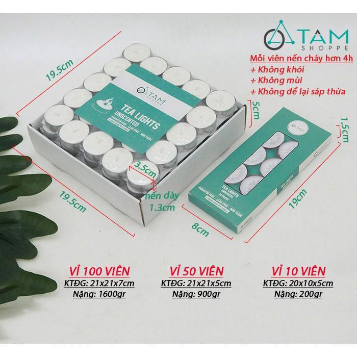 Nến Tealight không khói không mùi cháy hơn 4 tiếng vỉ 100 viên