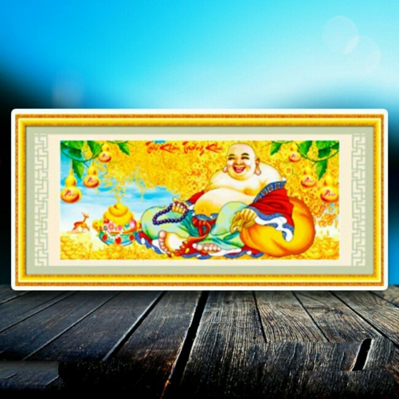 Tranh đính đá Tiểu khẩu trường khai 100x46cm - chưa đính