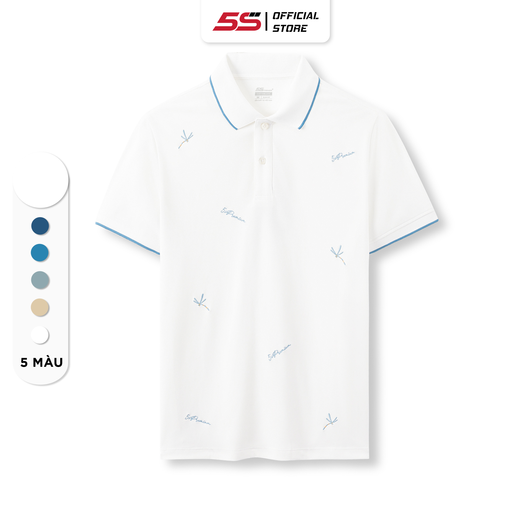 Áo Polo Nam 5S, Chất Liệu Cotton USA, Mềm, Mát, Thấm Hút Tốt, Thêu Họa Tiết Nổi Tinh Tế, Lịch Lãm (APC23022)