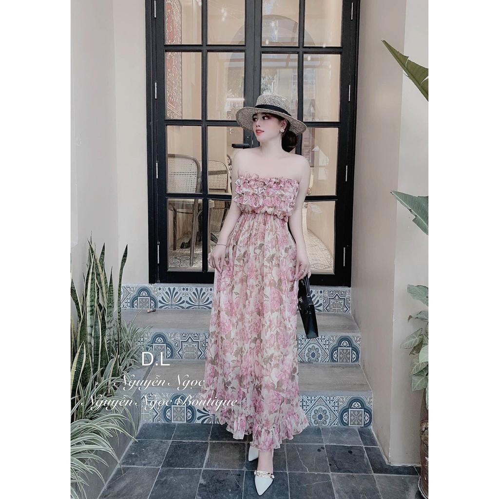 Đầm maxi hoa cúp ngực bèo