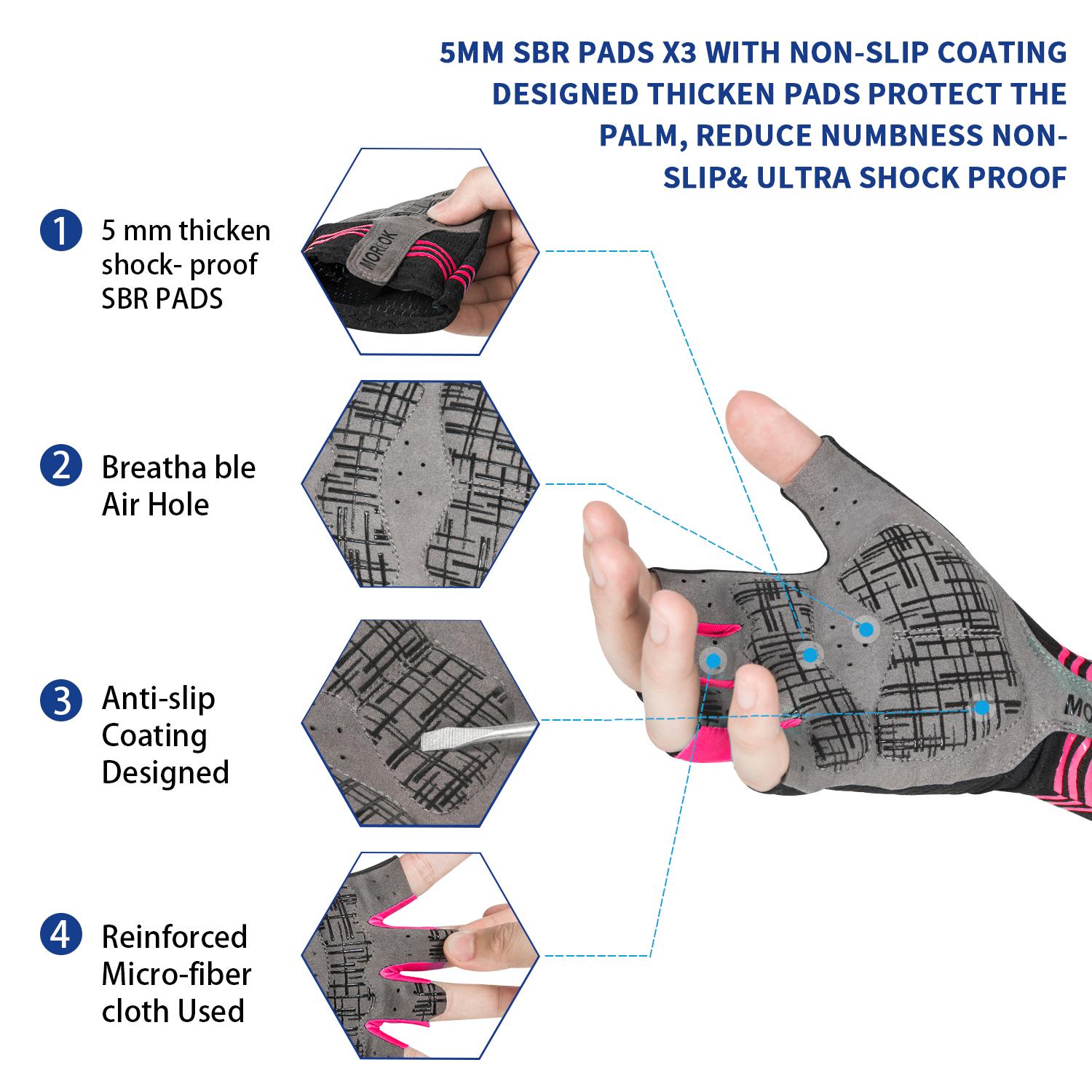 Găng tay đi xe đạp Moreok Half Finger Bike Bike Găng tay SBR Padded Shockproof MTB Road ROAD MTB Găng tay xe đạp cho nam giới phụ nữ Color: MT007Red Size: XL